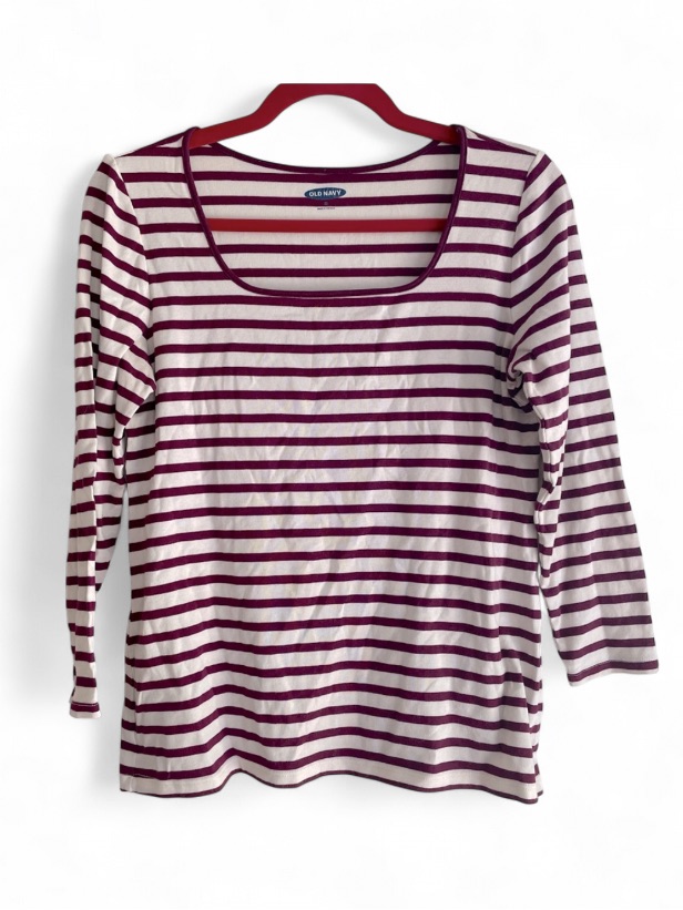 Old Navy Maroon And White Striped 3/4 Sleeve Top Size M